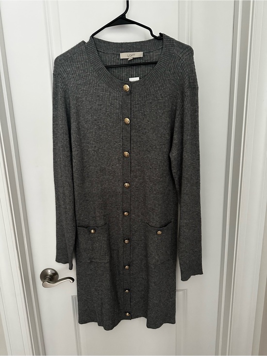 LOFT Dresses & Skirts - LOFT Charcoal Gray Ribbed Knit Button-Front Sweater Dress | XL | NWT